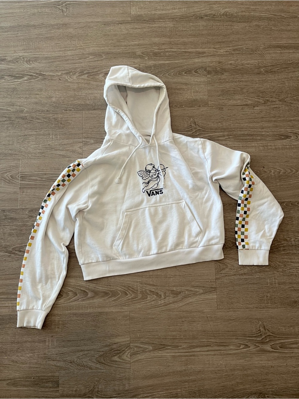 Vans Karina Hoodie Womens Medium Cream Cupid Cherub Checkerboard Crop Pullover